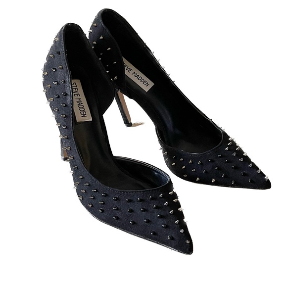 STEVE MADDEN Black Suede Studded Stiletto Pumps Size 7 - Picture 4 of 12
